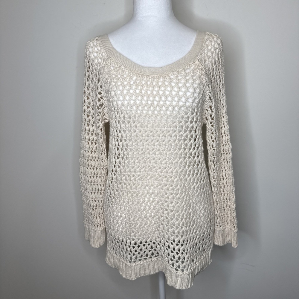 American Eagle Outfitters Crochet Open‎ Knit Sweater Top Women's L Cream Beachy